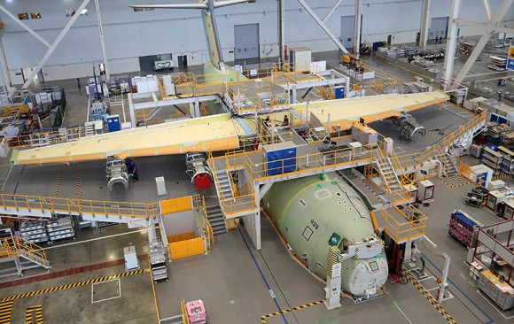 The first Airbus A400M airlifter for the Royal Malaysian Air Force takes shape at the Airbus Defence and Space final assembly line in Seville, Spain  