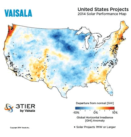 Vaisala: Solar Performance Maps of the United States reveal considerable solar irradiance variability during the summer months, even in desert locations such as Nevada 