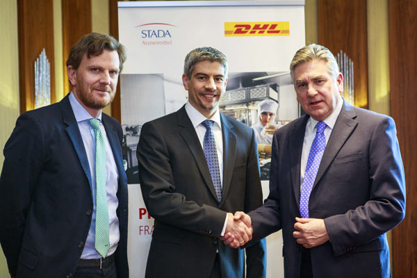 From left to right: Benoit Dumont, Alps & Nordics, DHL Supply Chain; Dr. Matthias Wiedenfels, STADA; Graham Inglis, Global Life Sciences & Healthcare, DHL Supply Chain