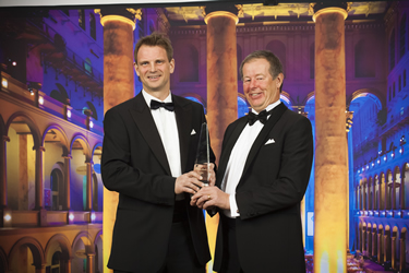 Photo: Tobias Persson and Peter Andersson from Saab accept the Aviation Week Laureate Award