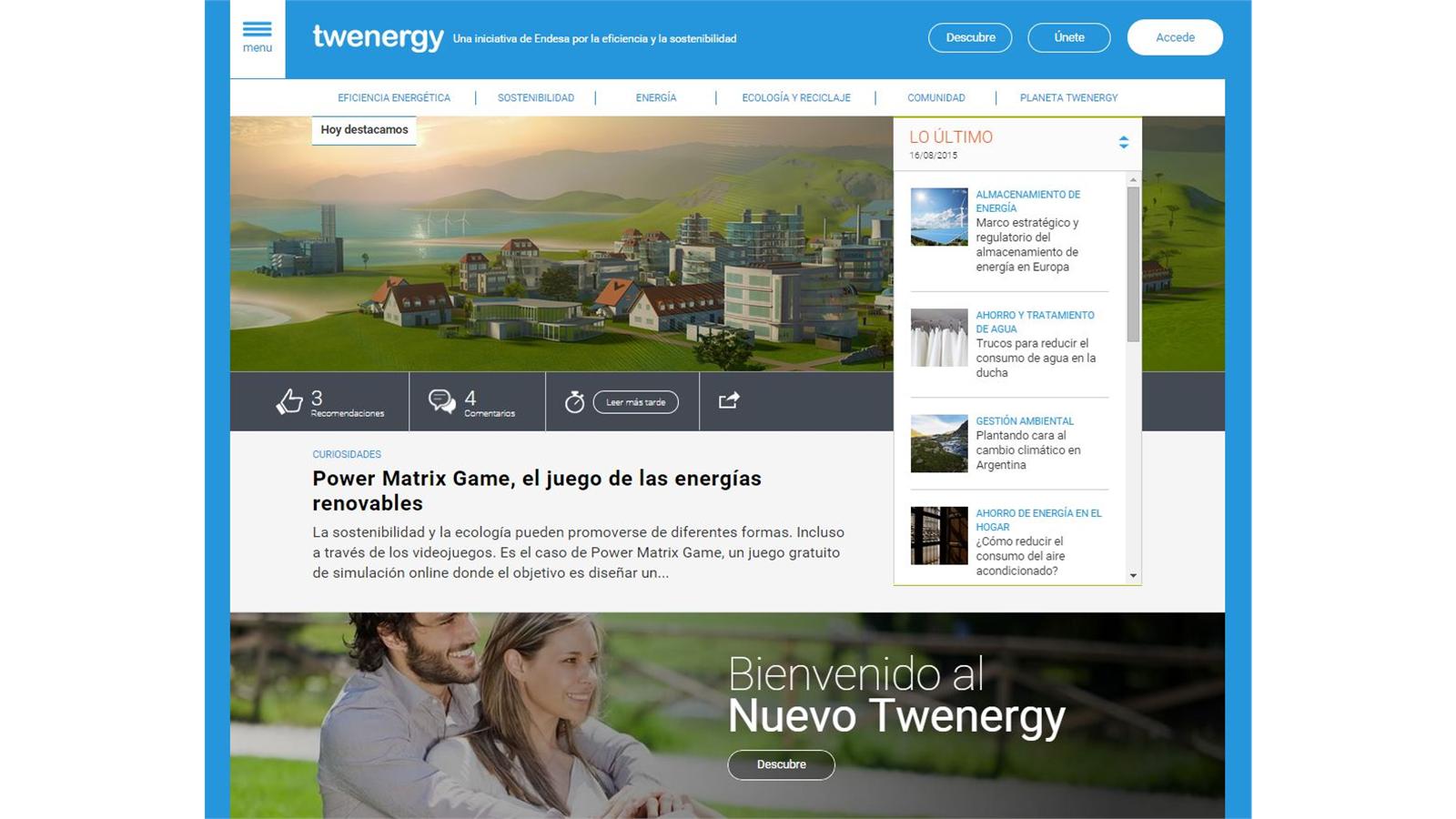 Twenergy.com, Endesa's website for promoting energy efficiency and responsible energy consumption, has now reached over 11.4 million visits 