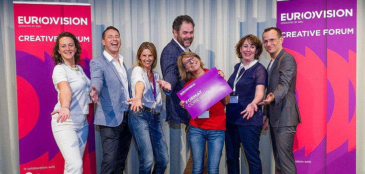 Format Core Group 2014: From left to right: Anne Brochot (EBU), Richard Hastings (BBC), Bettina Brinkmann (EBU), Markus Sterky (Chairman SVT), Anne Kornmann (EBU), Grainne McAleer (RTE), Panagiotis Trakaliaridis (ZDF) 