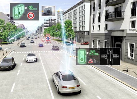 Vehicle-to-X communication and the “electronic horizon”: UR:BAN tests how vehicle networking can help drivers negotiate intersections safely and efficiently.