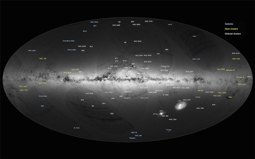 Gaia’s first sky map, annotated (Credit: ESA/Gaia/DPAC)