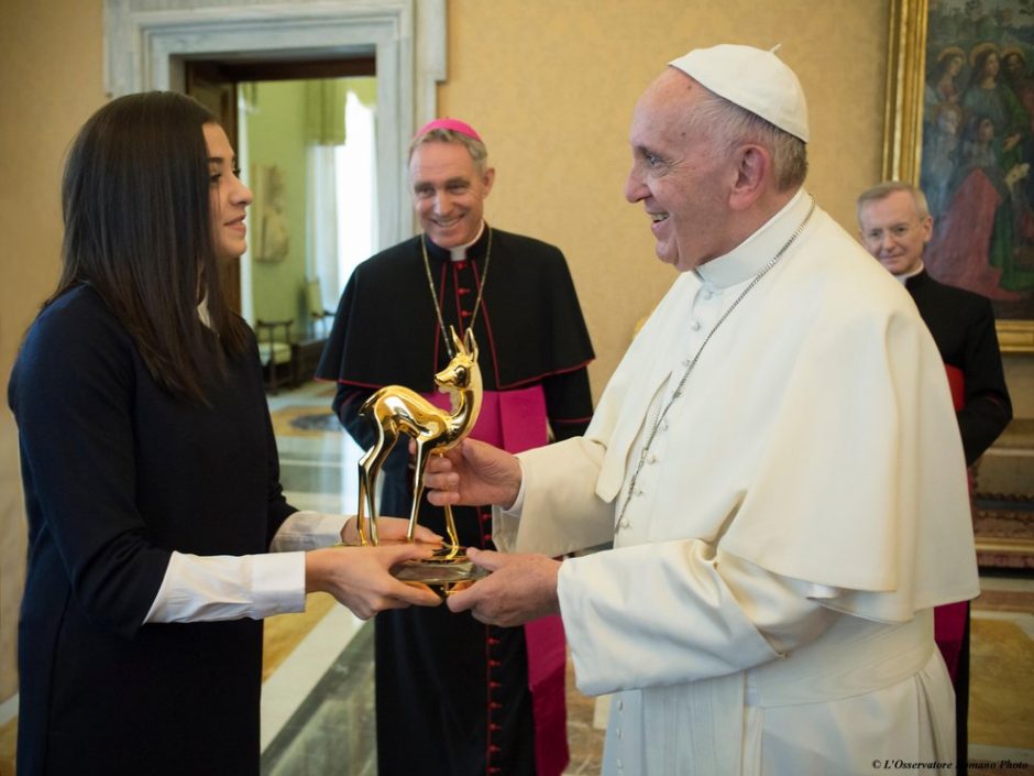 His Holiness Pope Francis presented with the Bambi award, a German media prize, in Rome