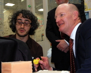 Dr Adam Spiers, from the Bristol Robotics Laboratory demonstrates telehaptic technology to David Willetts, Minister for Universities and Science  Image by Steve Brown