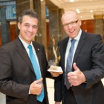 Delighted with the HR Excellence Award for the Bayer JobApp (from left): Bernd Schmitz, Head of University & Talent Relations and Georg Müller, Head of HR Germany