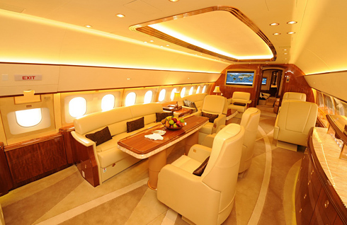 Airbus ACJ319 operated by VVIP charter company Comlux: Its cabin is furnished like an upmarket office and home, with workspaces, lounge areas, bedrooms and bathrooms that capitalise on the unequalled comfort and space that Airbus corporate jets offer. (c) Airbus