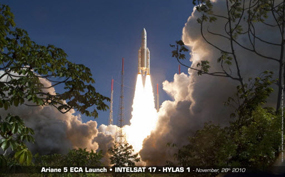 Astrium completa 54 lanzamientos de Ariane 5 consecutivos con éxito. Imagen Copyright  de Astrium lanzamiento Ariane 5 ECA Ariane 5 ECA - 26/11/2010 - satellites HYLAS 1 and INTELSAT 17