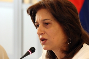 Armenia’s Deputy Minister of Education and Science Karine Harutyunyan outlining recent anti-corruption measures in higher education at an OSCE-supported seminar, Yerevan, 24 June 2013. (OSCE/Gohar Avagyan)