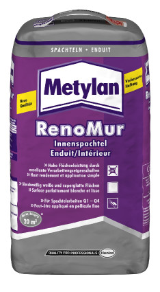 Neue Rezeptur in neuer Verpackung: Der Metylan RenoMur Innenspachtel mit verbesserter Rezeptur.