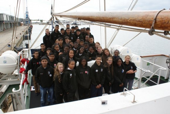 Pictured here are 40 young people from the London boroughs of Tower Hamlets and Newham, preparing to set sail on a 9 day sailing adventure. The trip is part of the HSBC funded Voyage of Achievement.