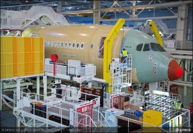 The first A350-900 for Finnair is taking shape in the Roger Béteille Final Assembly Line (FAL) in Toulouse, France. (c) Airbus