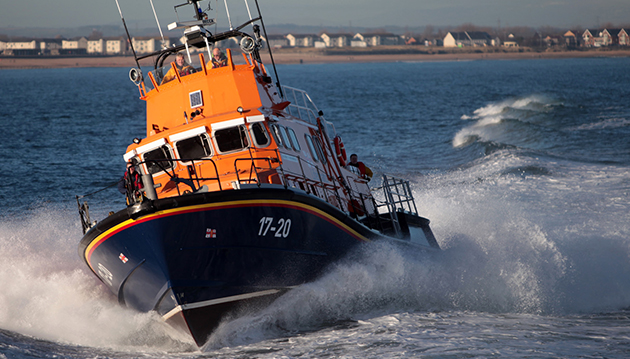Tynemouth RNLI Severn class all weather lifeboat 'Spirit of Northumberland' off the North East coast in January 2015. Please credit: Adrian Don