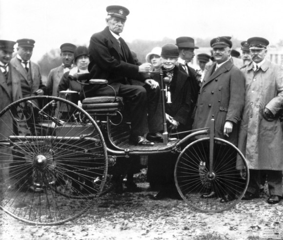 Carl Benz in his first Model I patent motor car from 1886, taken in Munich in 1925.