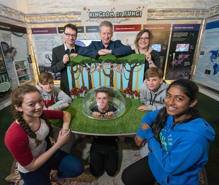 Members of the Public Engagement team and University of Aberdeen Fungal Group with pupils from Cults Academy at the new Kingdom of Fungi exhibition
