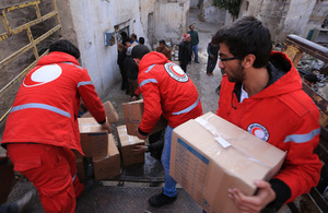 Red Cross workers delivering humanitarian aid inside Syria. Picture: IFRC/Ibrahim Malla